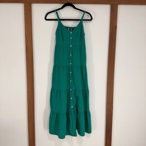 Universal Thread Tiered Cotton Gauze Maxi Dress Womens XS Green Button | Boho